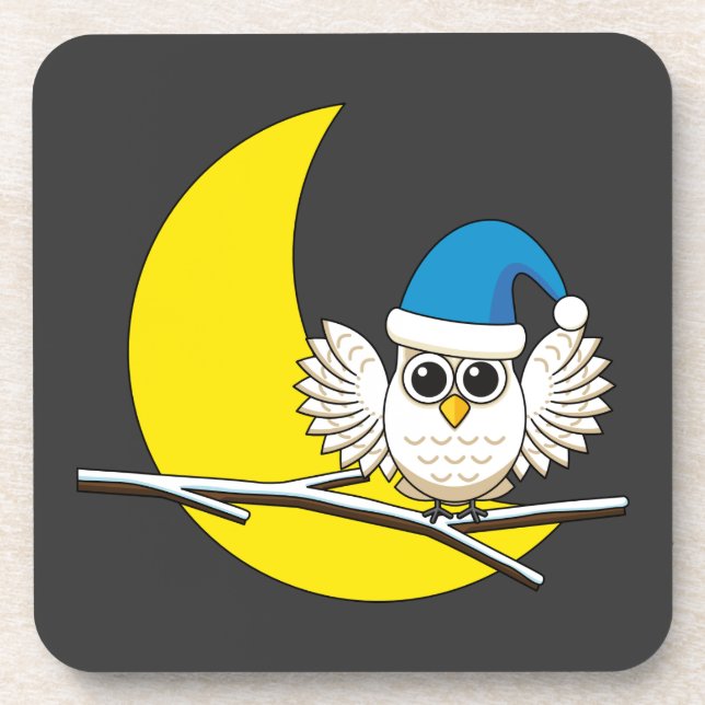 Snowy Owl in a New Moon Winter Night Coaster (Front)