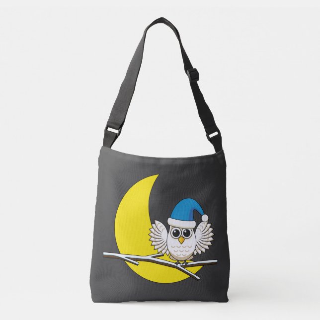 Snowy Owl in a New Moon Winter Night Crossbody Bag (Front)