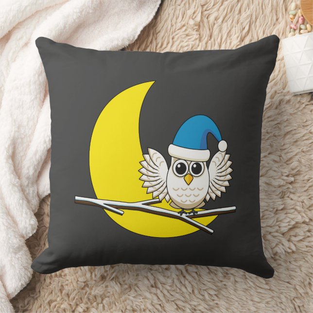 Snowy Owl in a New Moon Winter Night Cushion (Blanket)