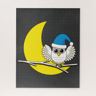 Snowy Owl in a New Moon Winter Night Jigsaw Puzzle