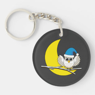 Snowy Owl in a New Moon Winter Night Key Ring