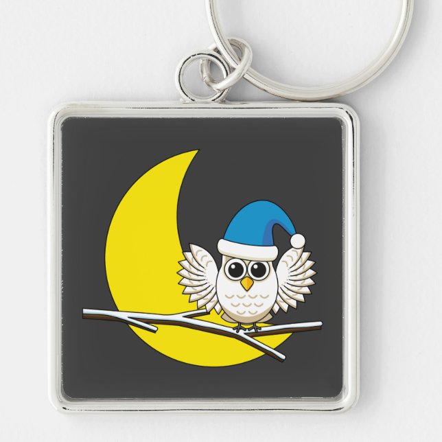 Snowy Owl in a New Moon Winter Night Key Ring (Front)