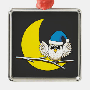 Snowy Owl in a New Moon Winter Night Metal Ornament
