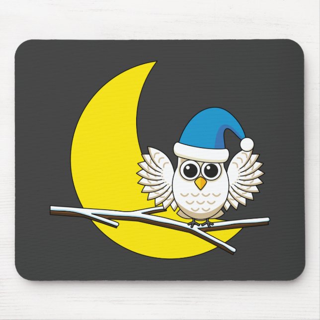 Snowy Owl in a New Moon Winter Night Mouse Pad (Front)