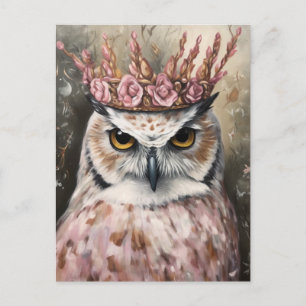 Snowy Owl in a Pink Floral Crown Postcard