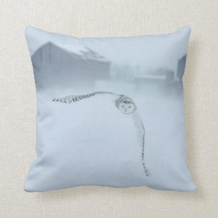 Snowy Owl In Flight In Winter Cushion