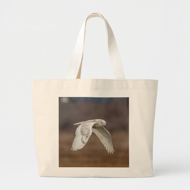Snowy owl in flight large tote bag (Front)