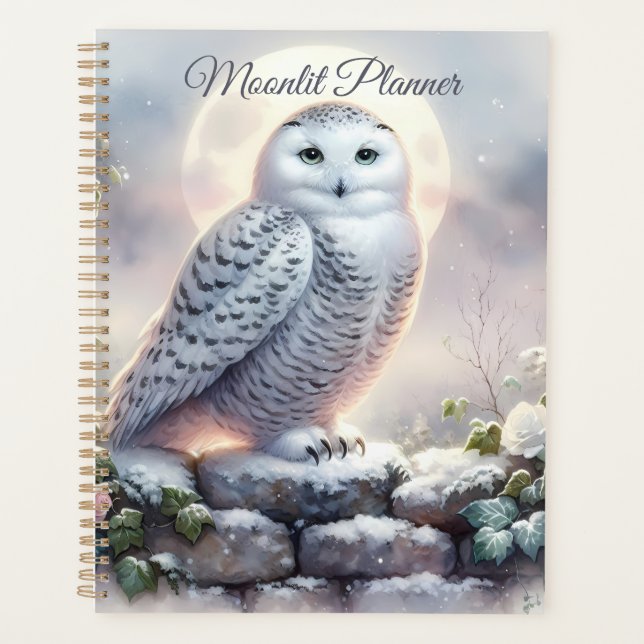 Snowy Owl in Moonlit Winter Garden Planner (Front)