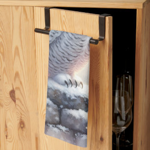 Snowy Owl in Moonlit Winter Garden Tea Towel