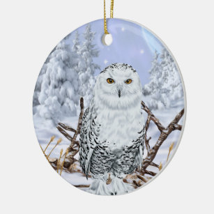 Snowy Owl in Snow Ceramic Tree Decoration