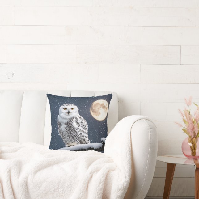Snowy Owl In Snowflakes Cushion (Couch)