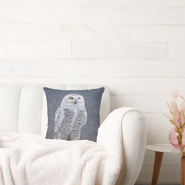 Snowy Owl In Snowflakes Cushion (Couch)