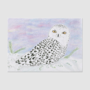Snowy Owl In winter Sunset Colour Pencil Tissue Paper