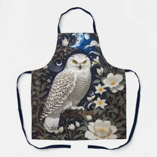 Snowy Owl Moonlight Moonflowers Apron