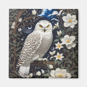 Snowy Owl Moonlight Moonflowers Magnet