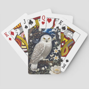 Snowy Owl Moonlight Moonflowers Playing Cards