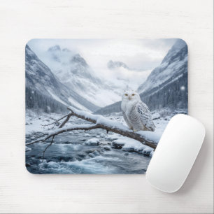 Snowy Owl On a Winter Tree Branch Mouse Pad