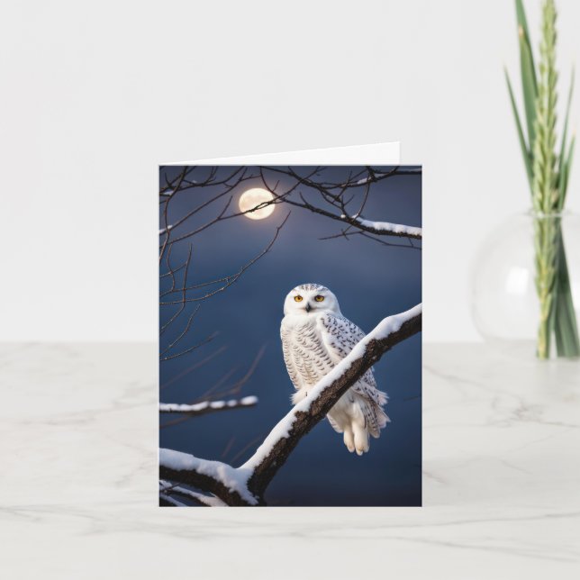 Snowy Owl On Tree Branch Note Card (Front)