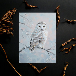 Snowy Owl on Winter Branch – Nature Art Postcard