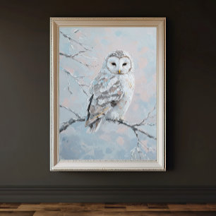 Snowy Owl on Winter Branch – Tranquil Nature Art Poster
