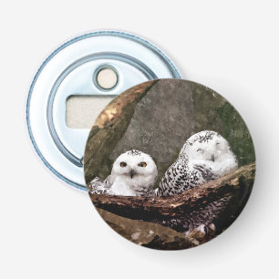 Snowy Owl Pair Woodland Wildlife Art Bottle Opener