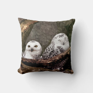 Snowy Owl Pair Woodland Wildlife Art Cushion