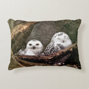 Snowy Owl Pair Woodland Wildlife Art Decorative Cushion