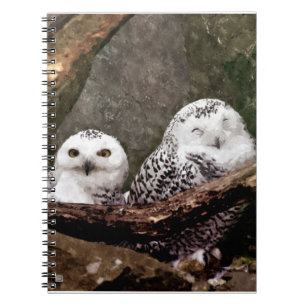 Snowy Owl Pair Woodland Wildlife Art Notebook