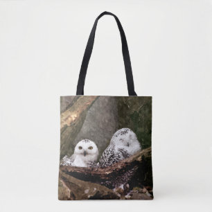 Snowy Owl Pair Woodland Wildlife Art Tote Bag