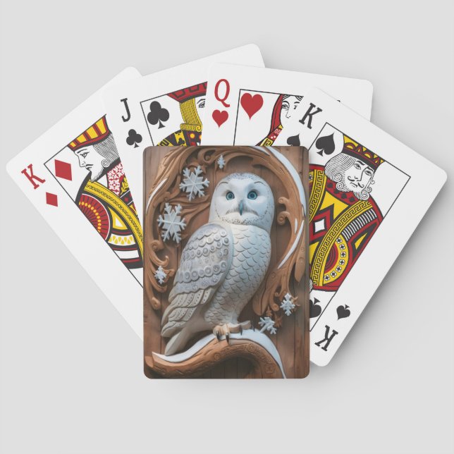 Snowy Owl Perched in Winter Playing Cards (Back)