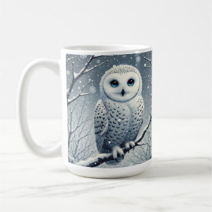 Snowy Owl Perched on Winter Branch Coffee Mug