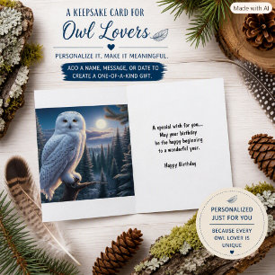 Snowy Owl Personalised Happy Birthday Card