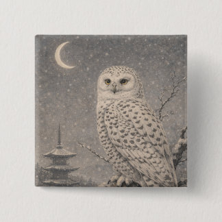 Snowy Owl Pin Badge, Japanese Moon Pagoda Wildlife