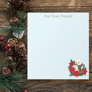 Snowy Owl Red Poinsettias Christmas Notepad