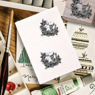 Snowy Owl Red Poinsettias Christmas Rubber Stamp