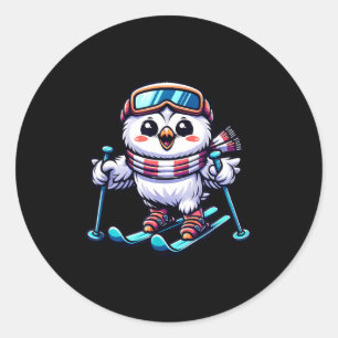 Snowy owl skiing cute owl skier classic round sticker