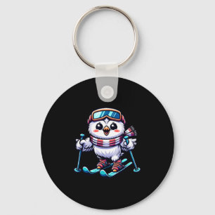 Snowy owl skiing cute owl skier key ring