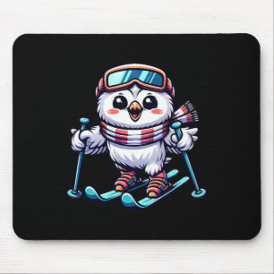 Snowy Owl Skiing Cute Owl Skier  Mouse Pad