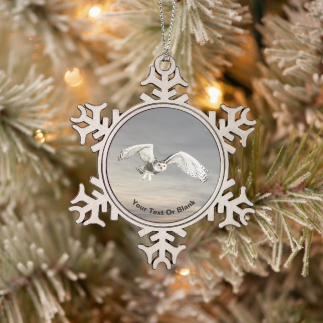 Snowy Owl Snowflake Pewter Christmas Ornament (Tree)