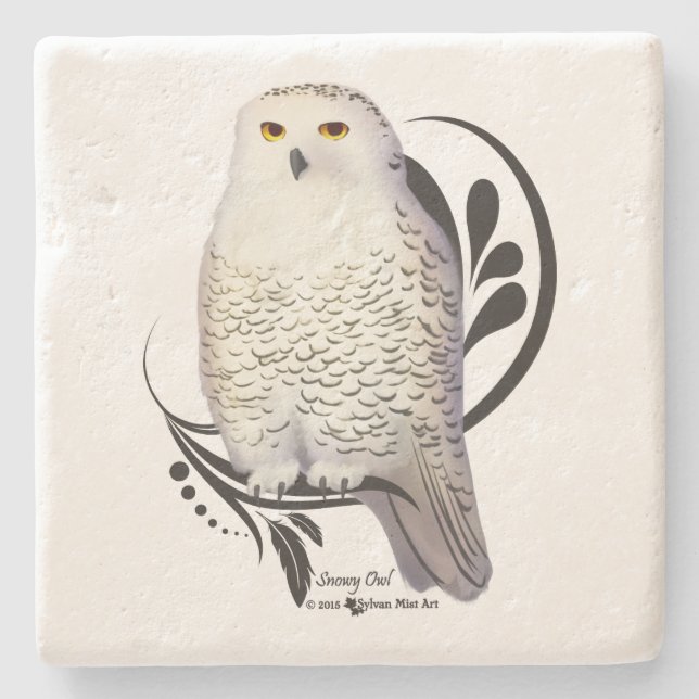 Snowy Owl Stone Coaster (Front)