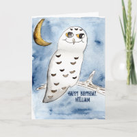Snowy Owl Watercolor Personalised Birthday