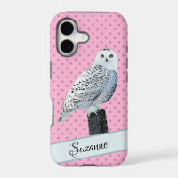 Snowy Owl Watercolor Pink Polka Dot