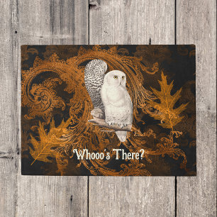 Snowy Owl Who's There Orange Damask Halloween Doormat