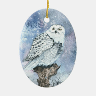 Snowy Owl Wildlife Art Ceramic Tree Decoration