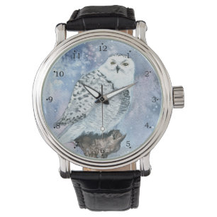 Snowy Owl Wildlife Art in Watercolor Watch