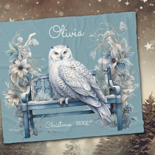 Snowy Owl Winter Christmas Personalised Fleece Blanket