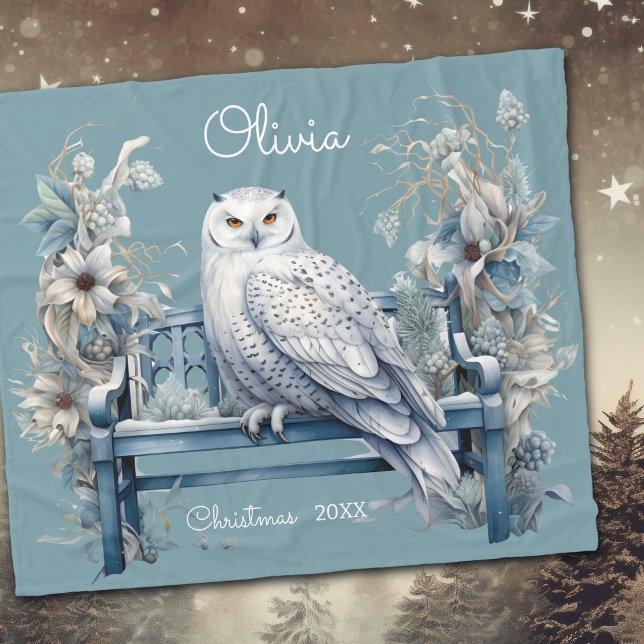 Snowy Owl Winter Christmas Personalised Fleece Blanket (Creator Uploaded)