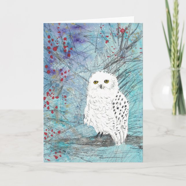 Snowy owl - winter holiday blank card (Front)