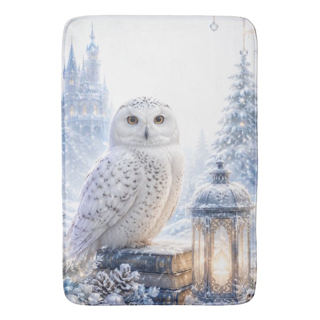 Snowy Owl Winter Magic Bath Mat (Front Vertical)