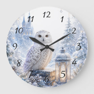 Snowy Owl Winter Magic Large Clock